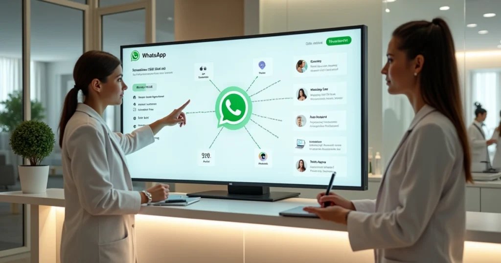 Gestor de clínica observa painel com integrações oficiais do WhatsApp
