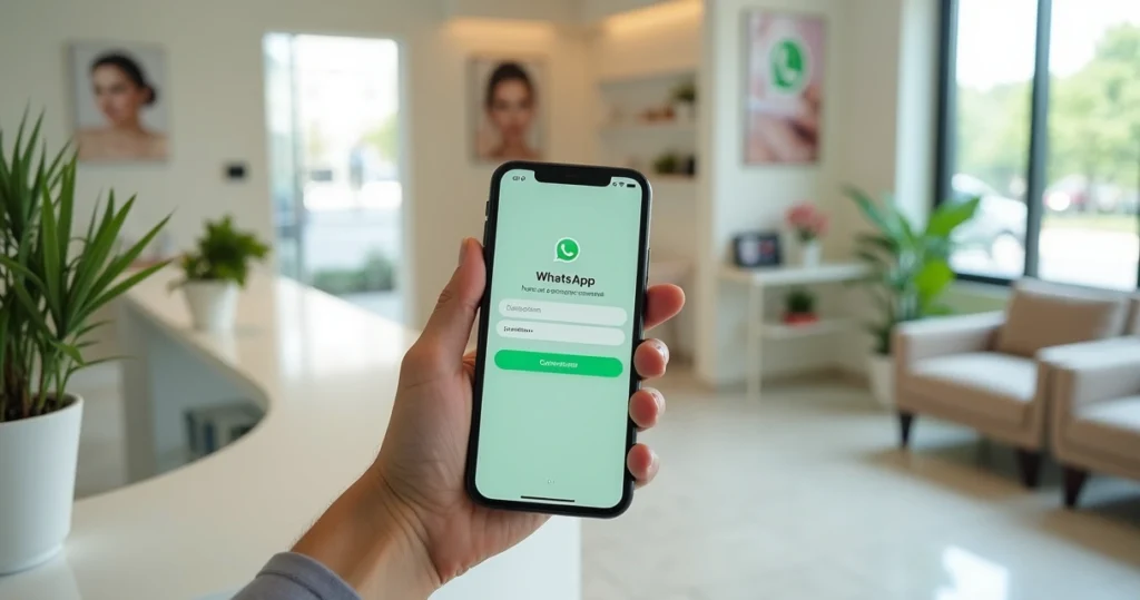 Tela de celular exibindo escolha de nome de usuário no WhatsApp em recepção de clínica